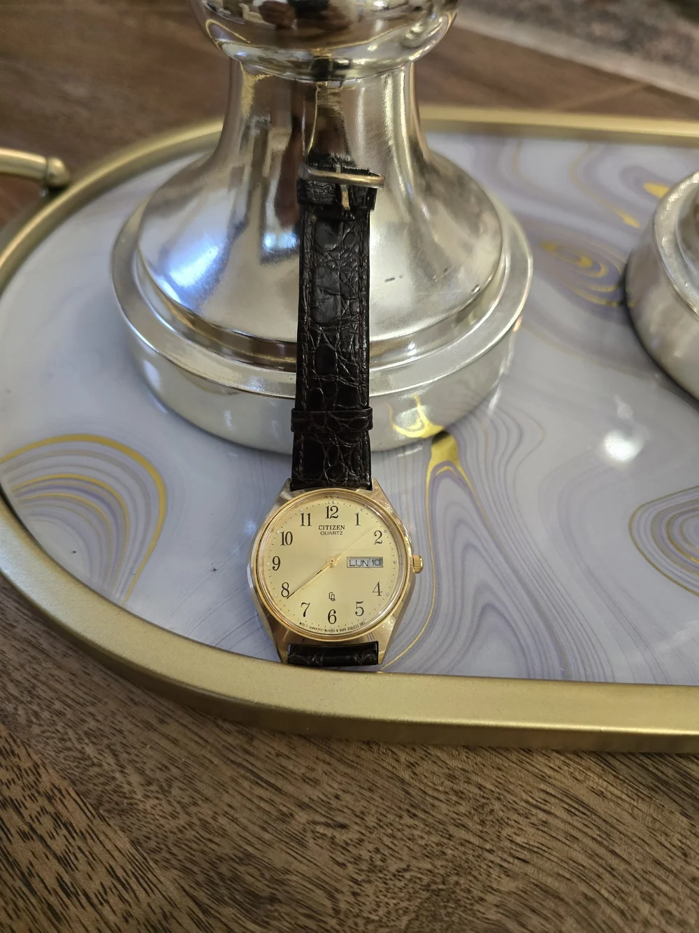 Citizen Quartz Men's Gold Dial Brown Leather Strap Watch